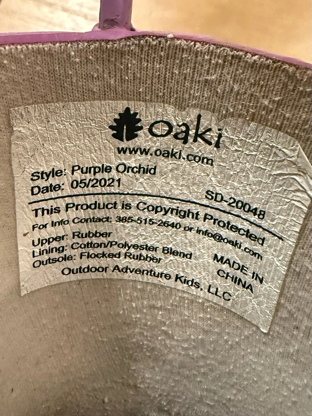 Oaki Kids Rain Boots Purple OrchidWaterproof Easy-On Handles 2 Tone Purple Sz 5